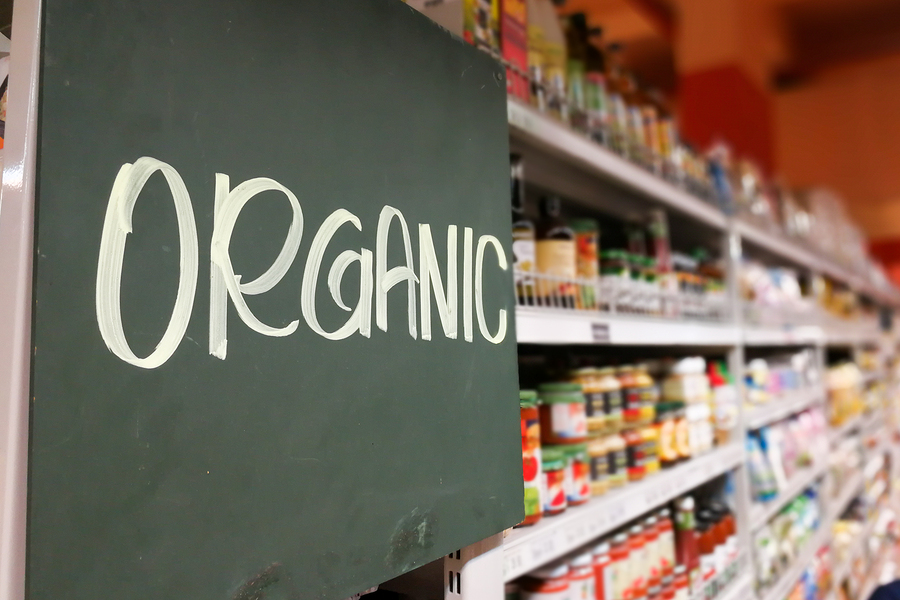 Organic products in grocery store