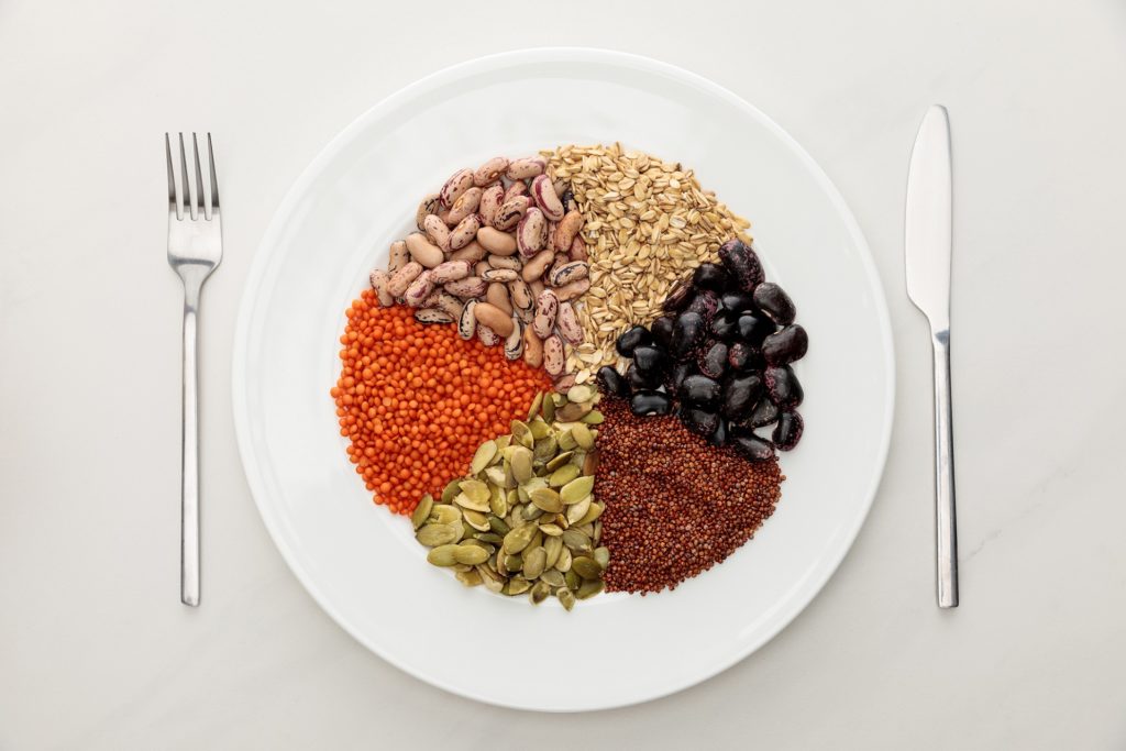 Legumes and grains in the plate