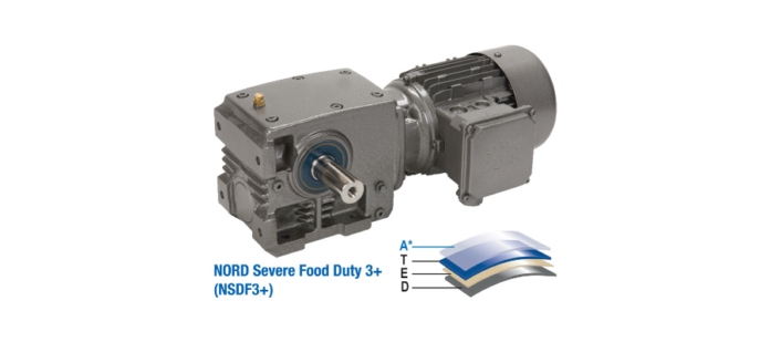 Gearbox with NORD Severe Food Duty 3+ (NSDF3+) surface coating