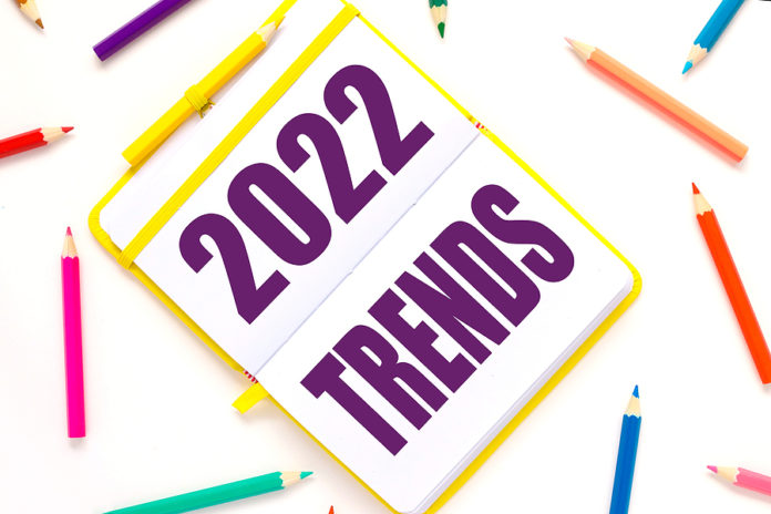 Trends For 2022. Bright Open Notebook On A White Background And