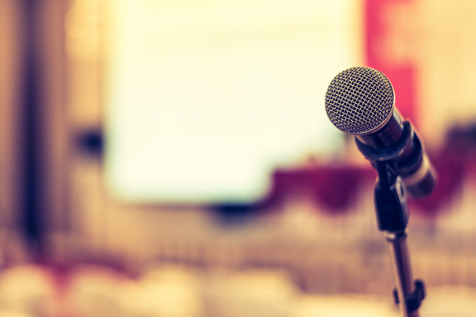 Microphone Voice Speaker In Business Seminar, Speech Presentatio