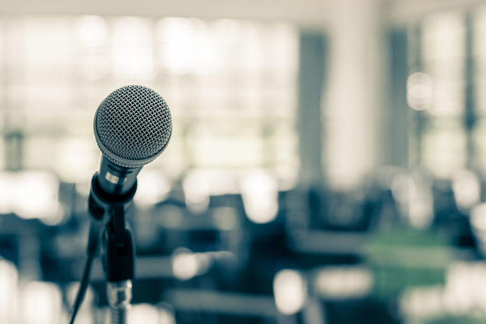 Microphone Voice Speaker In Business Seminar, Speech Presentatio