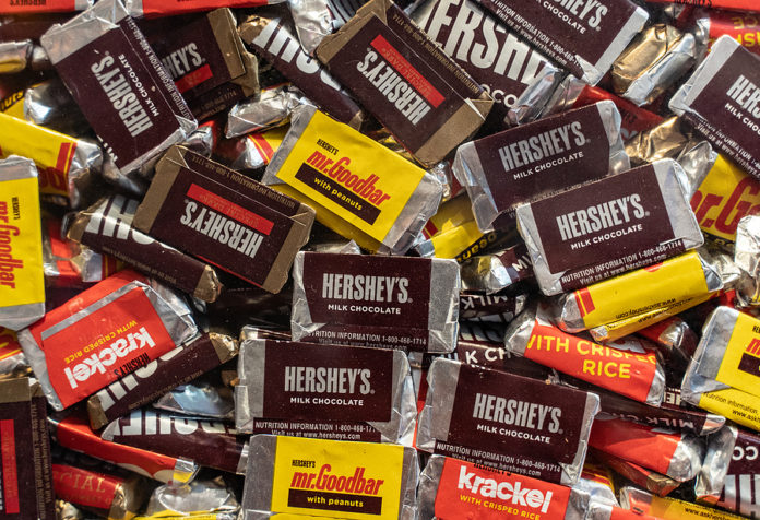 Hershey, Pennsylvania - October 15, 2021: Hershey Candy Bars Dis