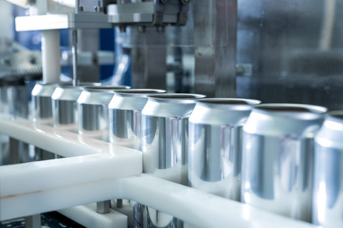 Empty New Aluminum Cans For Drink Process In Factory Line On Con