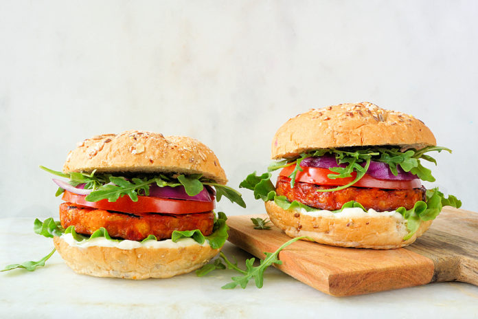 Health, Plant Based Meatless Burgers Of Chickpeas And Sweet Pota