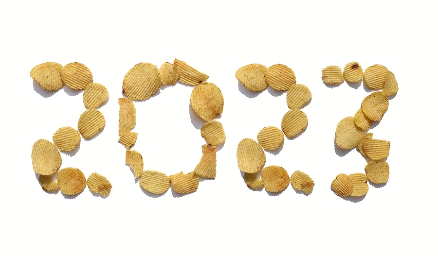 2023 Written With Potato Chips Isolated On White Background, Hap