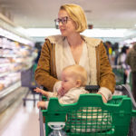 Food Price Increases Ramp Up in January: CPI Report Mother Pushing Shopping Cart With Her Infant Baby Boy Child Down
