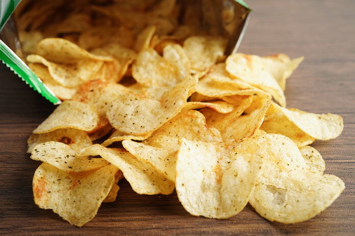 Potato Chips In Open Bag, Delicious Bbq Seasoning Spicy For Crip
