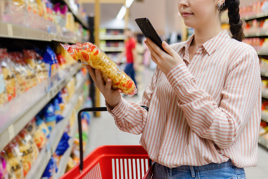 Shopping And Sales. Close Up Of Young Caucasian Woman Scan Qr Co