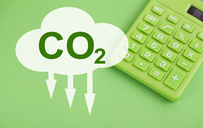 Co2 Green Calculator On Green Background. Sustainability Green