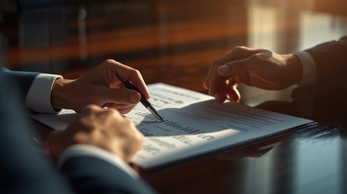two people reviewing a financial report
